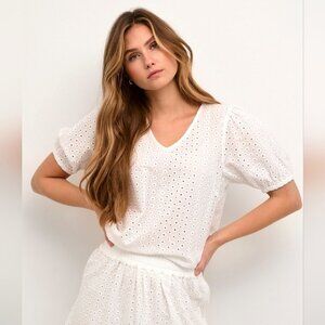 NWT KAFFE KAKIO CHALK WHITE ENGLISH EMBROIDERY BLOUSE